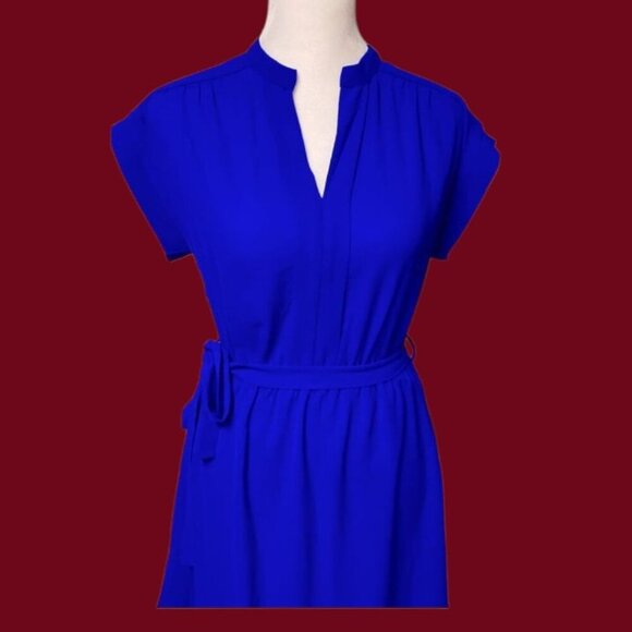 Monteau Short-Sleeve Royal Blue Dress With Belt Size Small - Picture 3 of 15